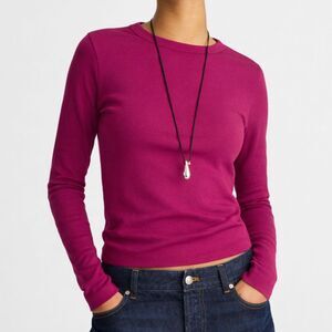 Madewell The 90s Long-Sleeve Tee M Autumn Fuchsia | Modern Craft Pink Ribbed M